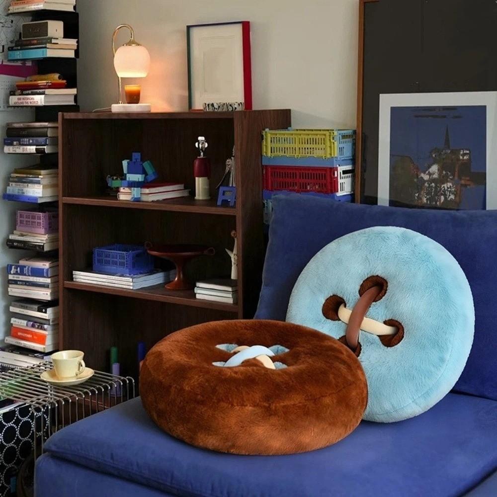 Fluffy Texture Stuffed Cushion Soft Sofa Cushion Creative Button Accent Pillow Bedroom