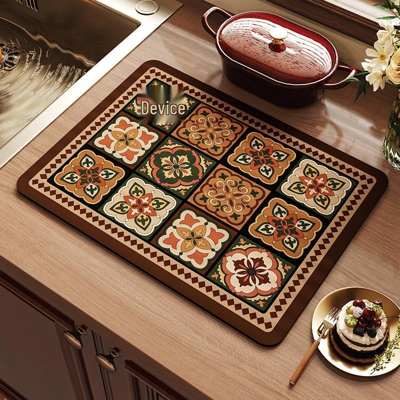 American Retro Quick-Dry Water-Absorbent Non-Slip Kitchen Mat for Countertops and Coffee Makers