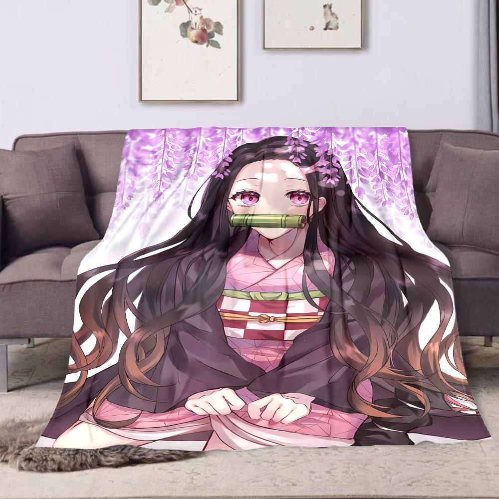 Anime Girl with Purple Wisteria Flowers Patterned flannel blanket perfect for the bedroom living room, sofa, or a little nap