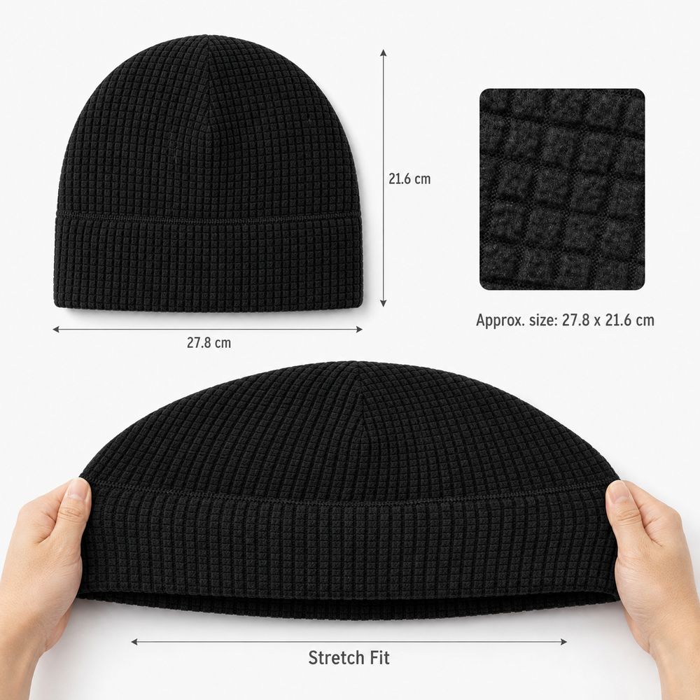 Thick Fleece Fleece Waffle Beanie Windproof Cold Weather Hat New Skull Cap Cycling Running Hiking