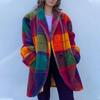 2025 Cross-border European & American Autumn Women's Long-Sleeved Lapel Coat - Color-Block Woolen Print Design
