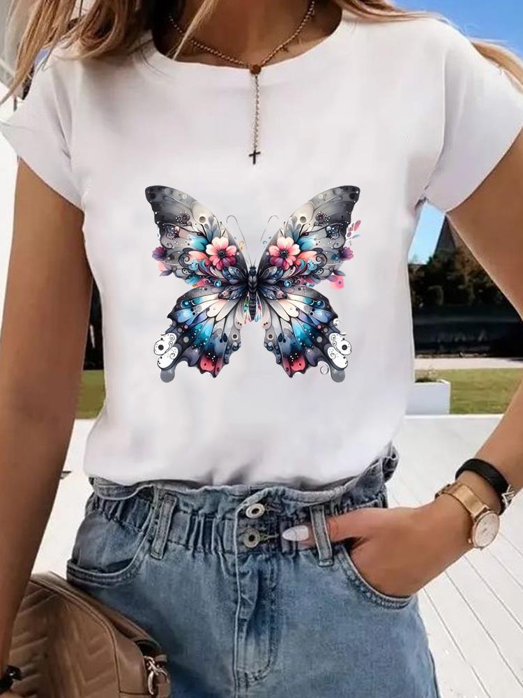 (Азиатский размер)  цветок милый тренд милый Графическая футболка Мода Т Одежда Женский топ Принт Женский Повседневный Футболки с коротким рукавом