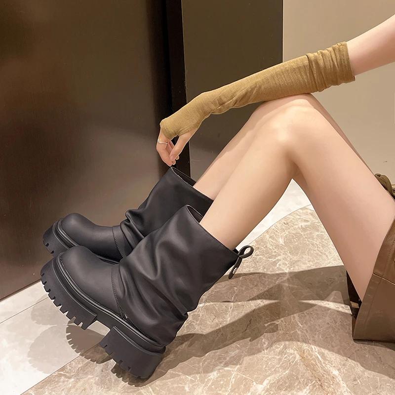 Модные зимние женские сапоги в стиле панк, высокие сапоги до колена, модные длинные сапоги-ботфорты в стиле рыцаря, женские сапоги на платформе и толстом каблуке