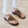 Korean Version of Niche Design Sense Leopard Print Cover Toe Flat Bottom Slippers Women's Outer Wear Summer New Fashion Beach Vacation Sandals
