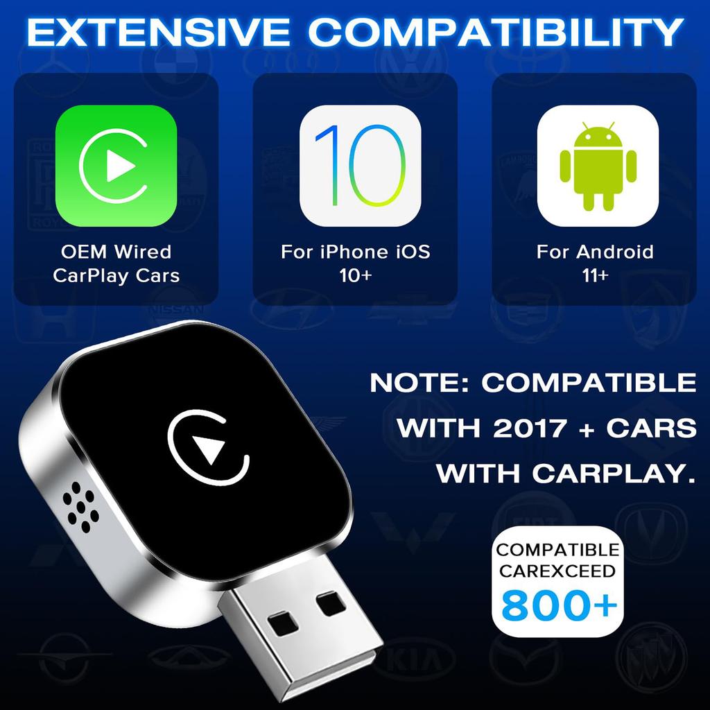 2-in-1 Wireless Android Auto Adapter, Plug Play Converts Wired To Wireless, Fast Auto-Connect, No Delay