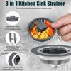 Kitchen Sink Strainer For 3-1/2-inch Drainage Pipes, 304 Stainless Steel Pop Up Sink Stopper, 3 Layers Rubber Rings Anti-Clogging Basket Straine