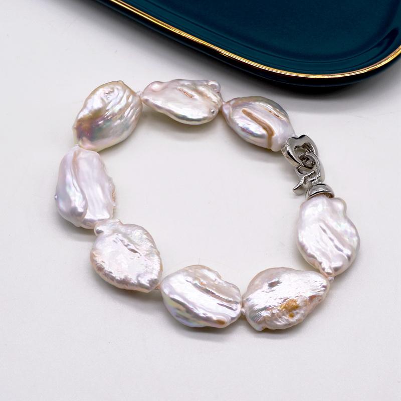 Браслет «Любовь» Браслет из натурального пресноводного жемчуга Серебряная монета в форме жемчуга в стиле барокко Дизайн браслета Женский браслет Бесплатная доставка