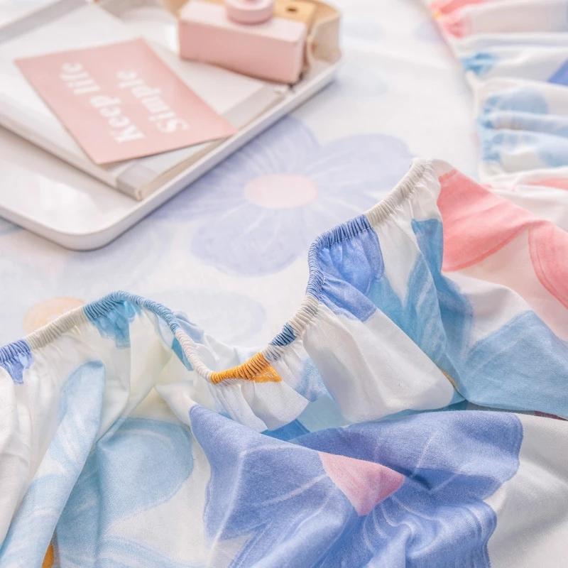 Хлопковая простыня с принтом, наматрасник с резинкой, простыня, двойная простыня королевского размера, без наволочки