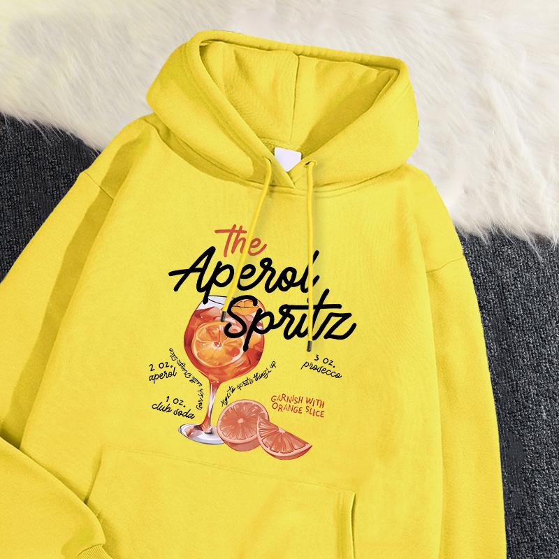 Зимнее женское худи Aperol Spritz с ретро-принтом коктейля, толстовка свободного кроя с карманом, теплая, пуловер, милая спортивная одежда с графикой, ретро Y2K