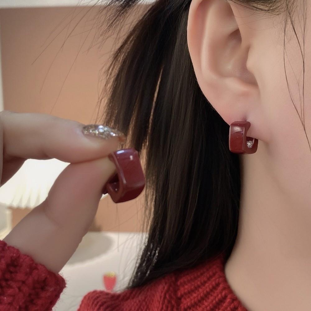 Zinc Zinc Alloy Dark Red Drip Glaze Stud Earrings Acrylic Hoop Earrings Perfect Gift C-Shaped Earrings Date
