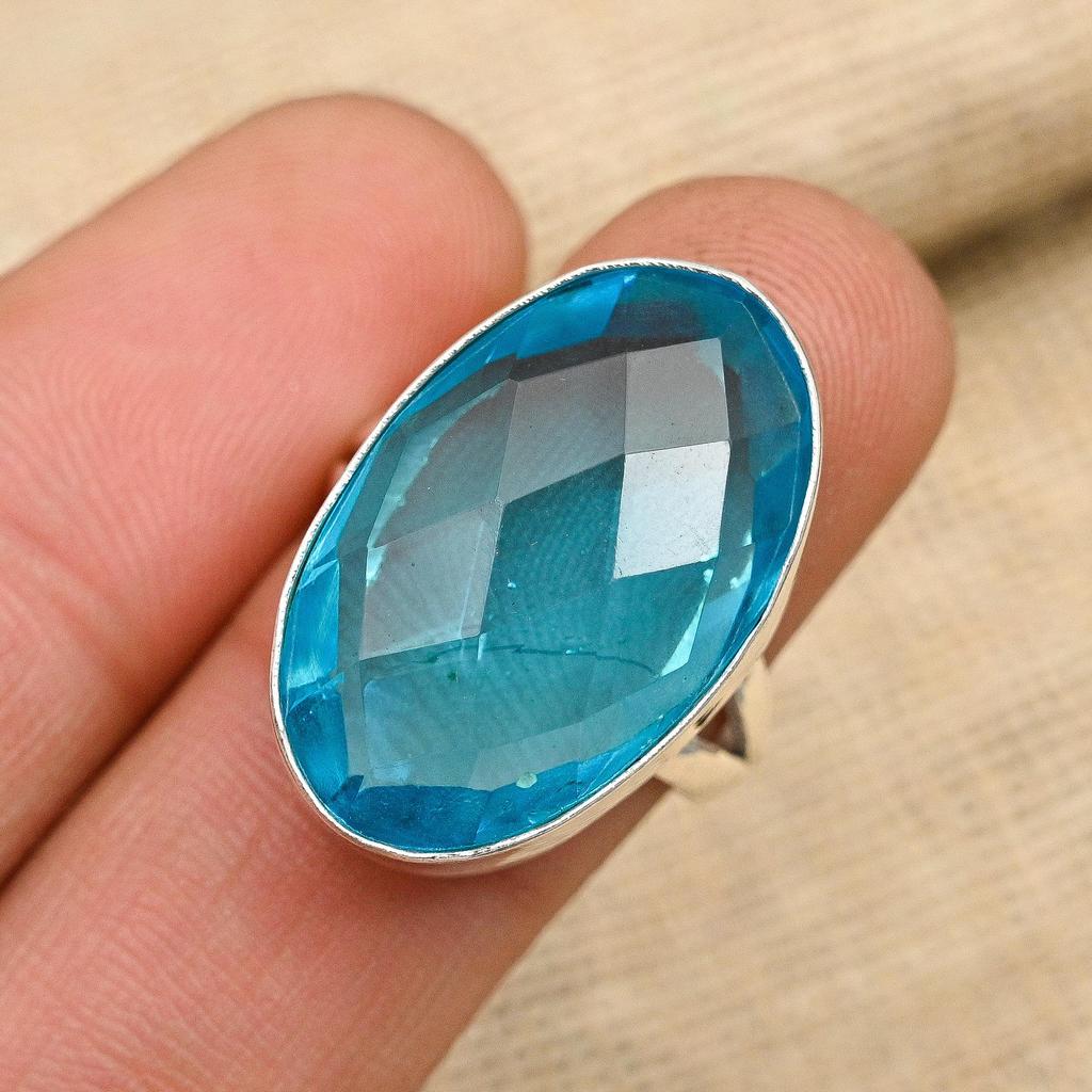 Красивый синий топаз драгоценный камень ручной работы из стерлингового серебра 925 пробы ювелирные изделия прекрасное кольцо для женщин