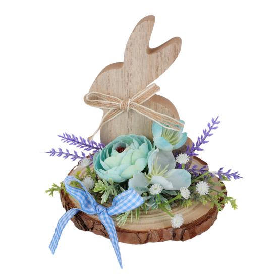 Easter Bunny Wooden Sign Desktop Bunny Ornament with Artificial Flower Spring Party Tabletop Centerpiece for Tiered Tray Home Decor