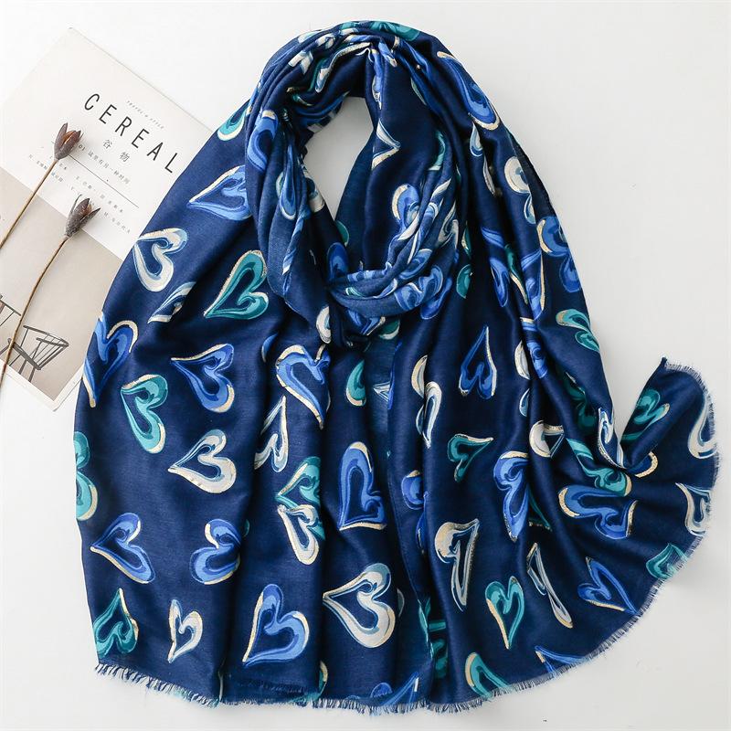Winter Women'S Retro Ethnic Style Cotton Linen Hand Feel Scarf, Soft Satin Cotton Hot Stamping Heart Warm And Thick Shawl