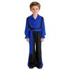 Boys Flamenco Dance Outfit Color Block Turn Down Collar Long Puff Sleeve Pullover Shirt Elastic Waistband Pants Belt
