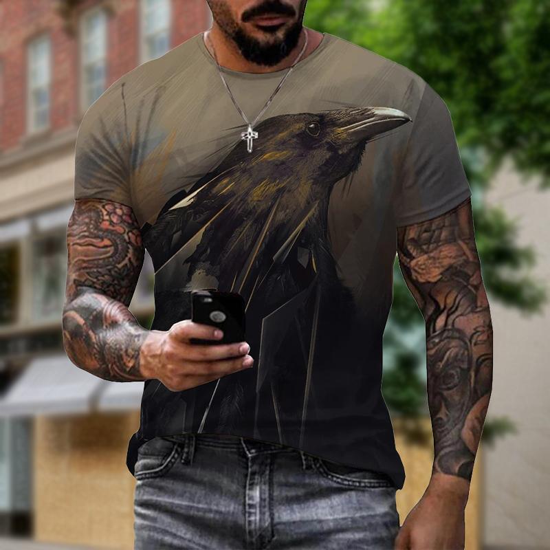 Raven Bird 3D Creative Animal Design Print Summer Men T Shirts Fashion Harajuku Daily Sportswear Casual Street Short Sleeve Tops