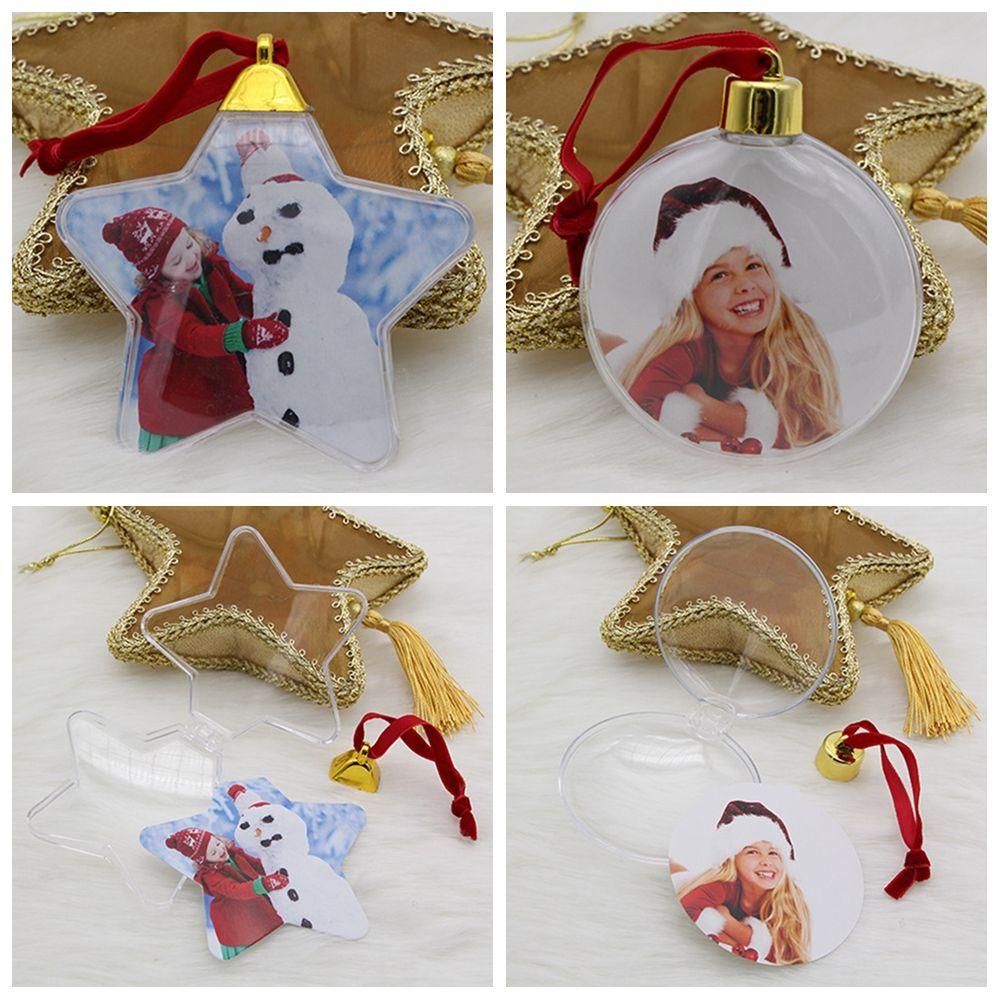 Xmas Tree Ornaments Photo Frame Pendant Christmas Ball Hanging Picture Holder Round Five-star