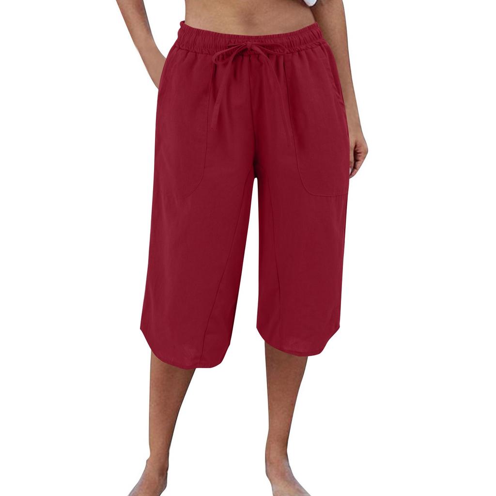 Женские повседневные брюки из хлопка и пеньки с высокой талией и широкими штанинами на шнурке