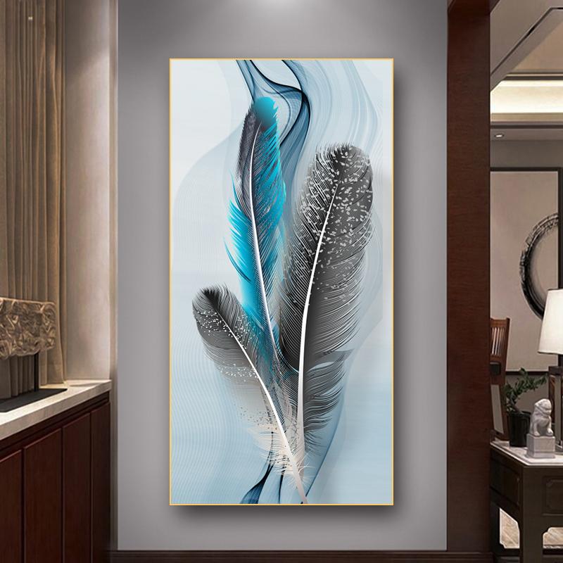 Abstract Feather Golden Yellow Deer Posters Prints Golden Feathers Canvas Painting Tree Wall Art for Living Room Home Decor