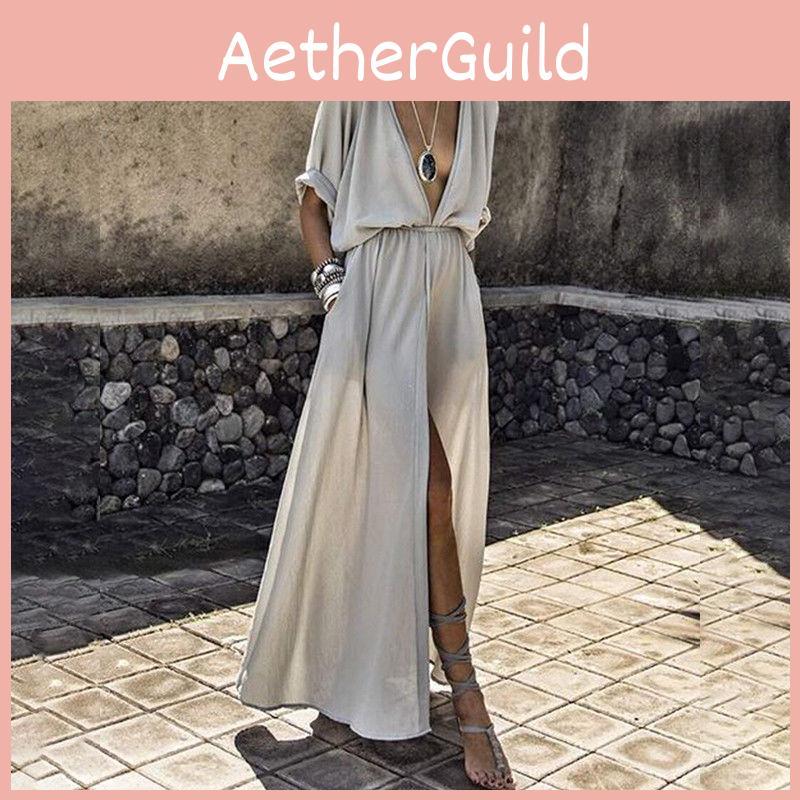 Стильное женское платье макси с глубоким V-образным вырезом, отличающееся неподвластным времени дизайном и премиальным качеством