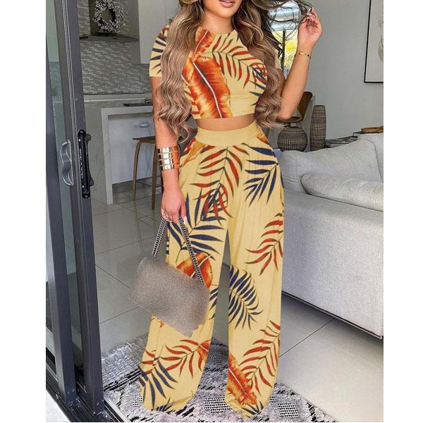 Women's Short-Sleeve Two-Piece Printed Trousers Set