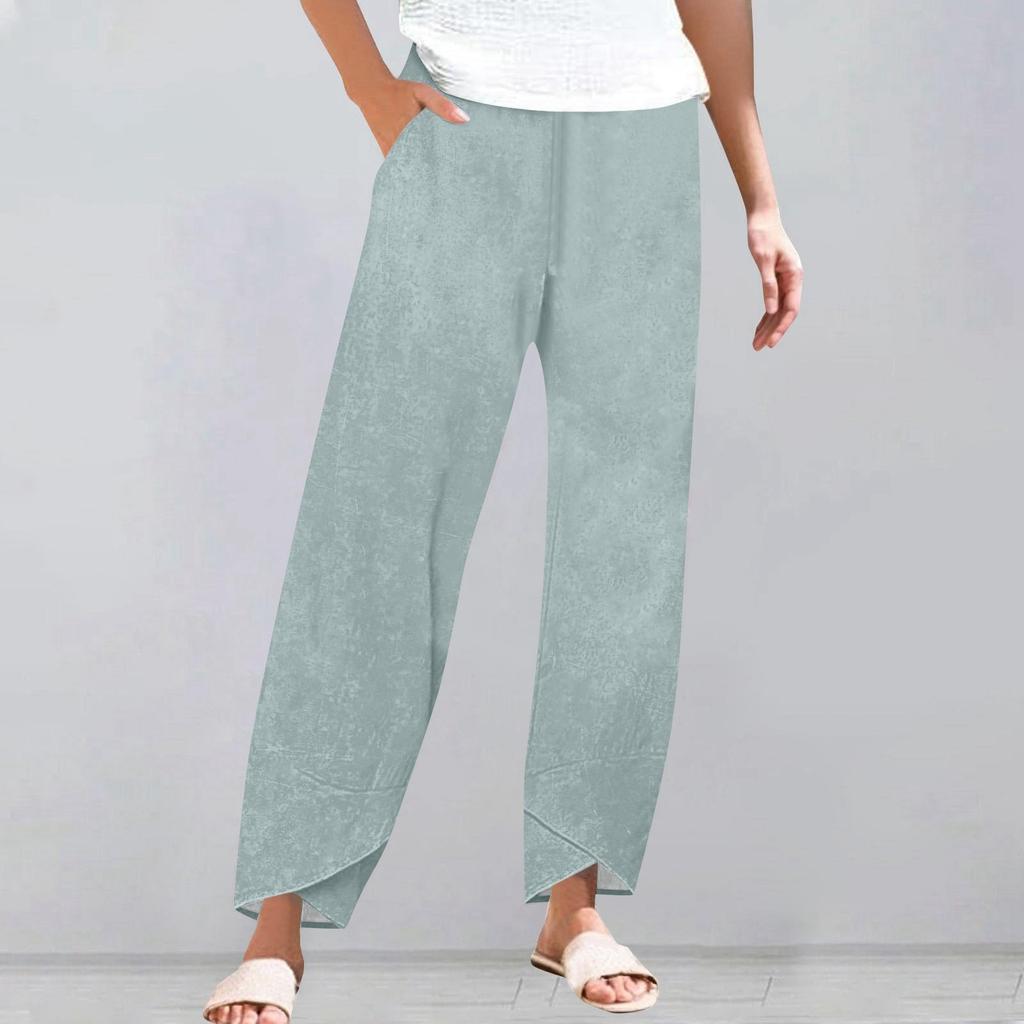 Брюки женские летние повседневные широкие брюки с эластичной резинкой на талии и карманами