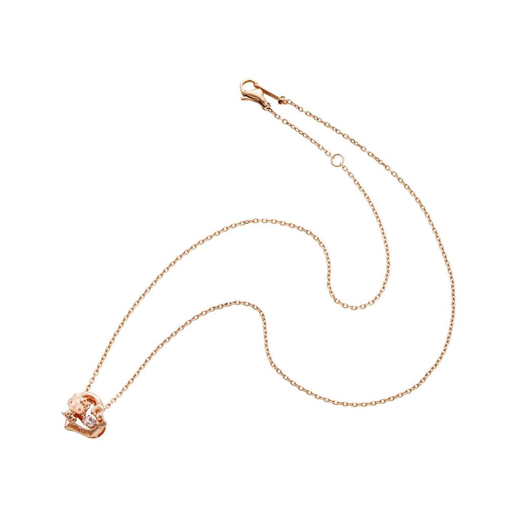 Kao White Clover Hello Kitty Dancing Stone Necklace 40cm Sanrio Characters 925 Sterling Silver Cubic Zirconia Heart Ribbon Pink Gift