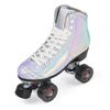 New In-Stock Double-Row Roller Skates with Laser Fabric, Adjustable Brake, and PU Flashing Wheels for Ice Rink.
