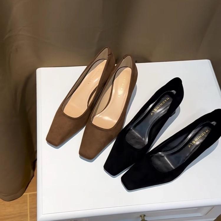 Женские туфли на высоком каблуке с квадратным носком, модные туфли на толстом каблуке, сексуальные туфли-лодочки с мелким вырезом, женские сандалии, новый тренд 2025, весенние, удобные, элегантные, Mujer