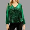 Осень-весна женский топ с длинным рукавом-фонариком и блестками свободный лоскутный пуловер с v-образным вырезом мягкая дышащая женская однотонная блузка