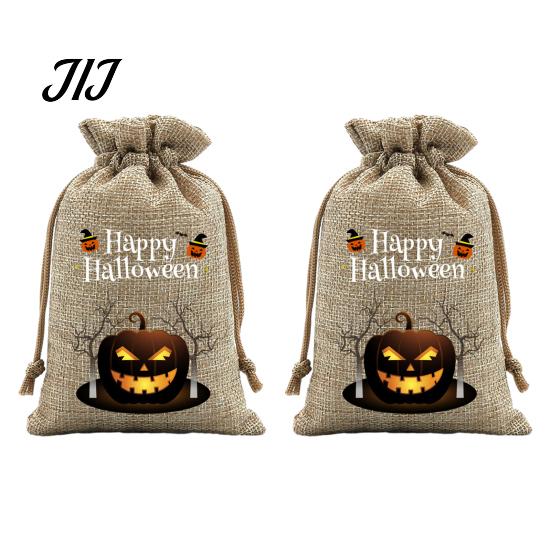 Lightweight Candy Carriers 2Pcs Halloween Pumpkin Drawstring Bags for Treats, Retro Burlap Kids Trick or Treat Bags, Portable Goodie Small Storage