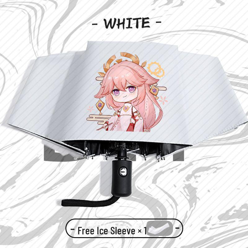 Зонт Genshin Impact Automatic складной с защитой от ультрафиолета для учеников начальной школы - устойчив к ветру, подходит для использования в солнечную и дождливую погоду