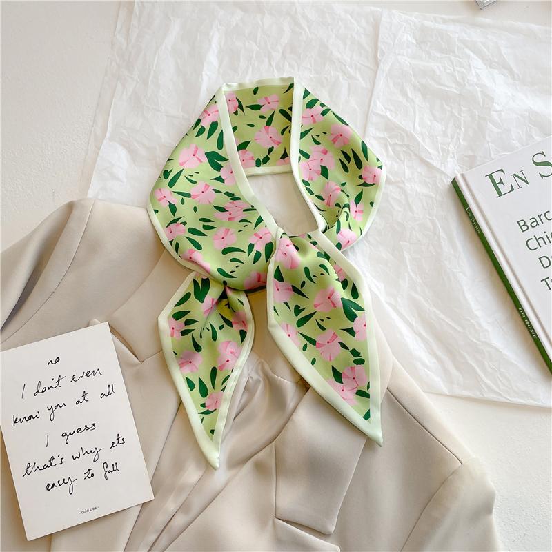 Long Hair Hand Wrist New Print Headband Scarf Women Summer Flower Silk Satin Ribbon Belt Foulard Scarves