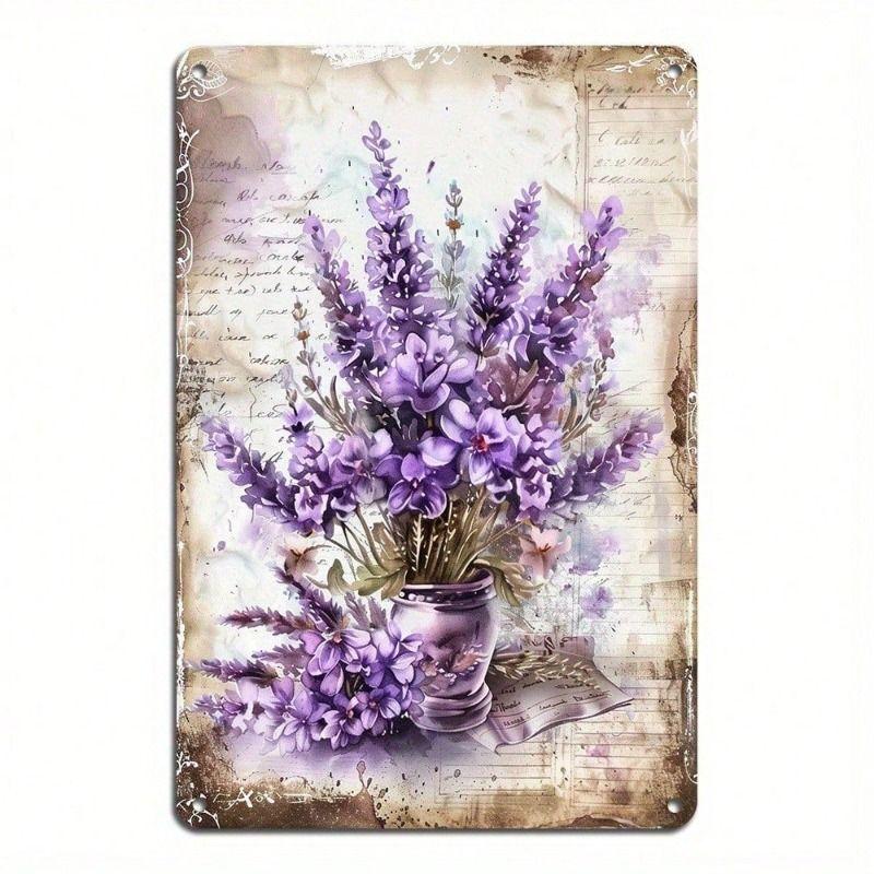 Metal Poster Wall Art Retro Lavender Flowers Vintage Garden Decor
