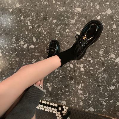 [] Йоркский колледж~ Кожаные туфли на платформе с круглым носком, женские туфли-лодочки