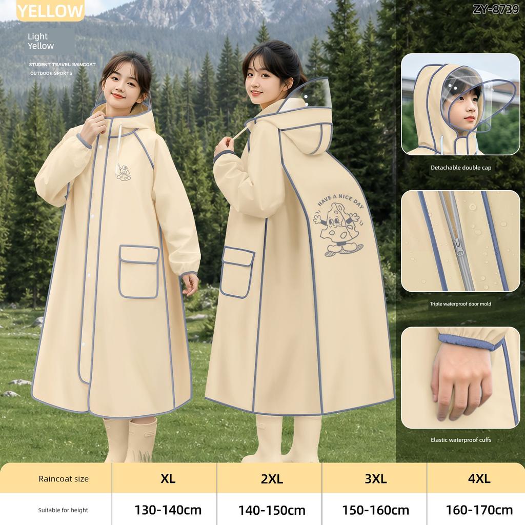 Children's Raincoat for Elementary School Students, Boys and Girls, 2026 Long Style Full-Body Rain Protection with Backpack Space