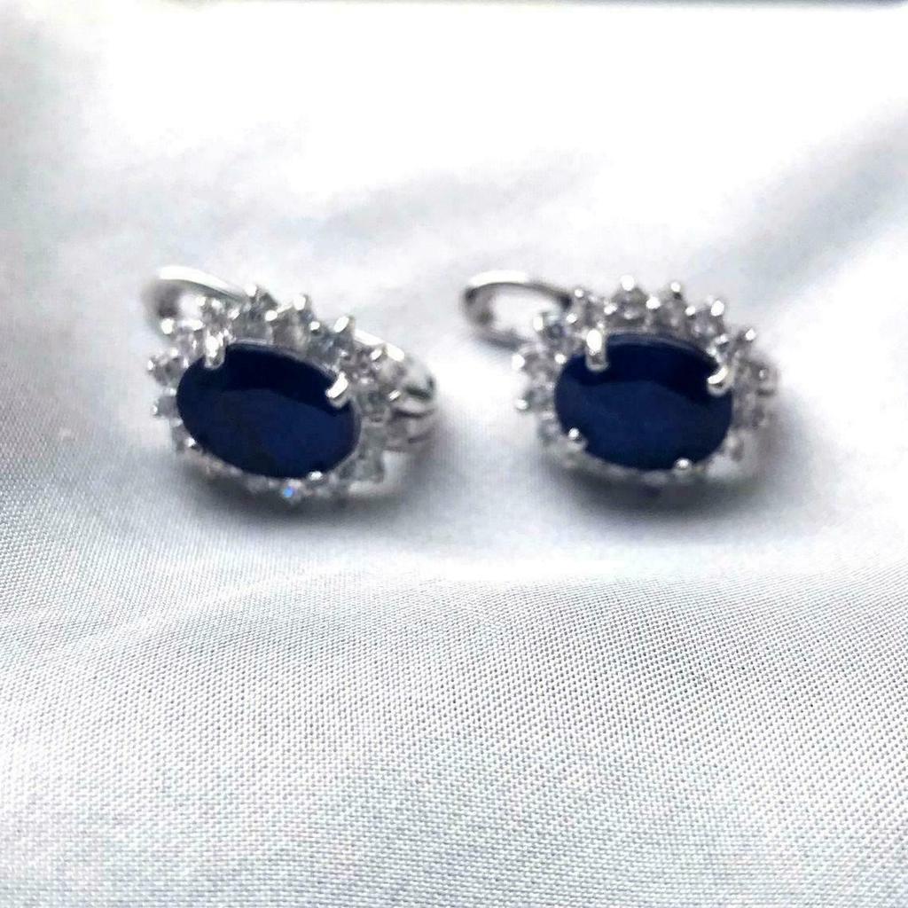 Diana Medium Stud Earrings Handmade Blue Sapphire Antique Trending Jewelry Gift