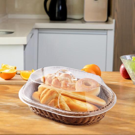 Хлебная корзина из искусственного ротанга с акриловой крышкой для хранения продуктов, многофункциональная тканая