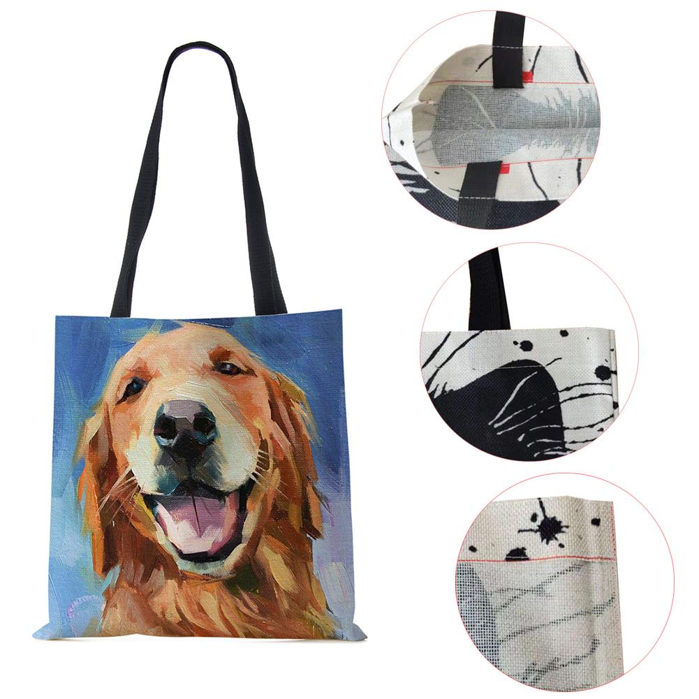 Эксклюзивные сумки-шопперы с принтом масляной живописи собаки, для продуктов, с принтом папильона, мопса, ретривера, женская сумка через плечо, большая вместимость KTY