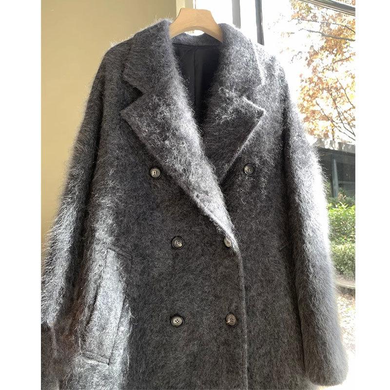 Пальто из шерсти кашемира с начесом, женский силуэт, двубортное белое свободное пальто средней и длинной длины