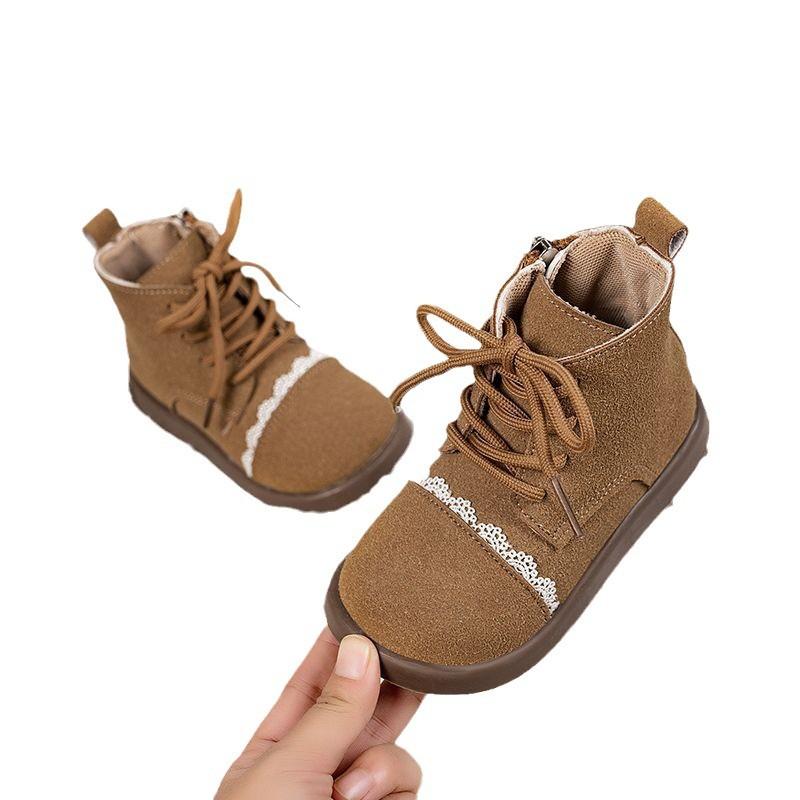 Fashion Girl Boot Versatile Comfort Girl Shoes Lace Princess Child Shoe Soft Sole Ankle Boot Trendy Sweet Short Boots Botas Niña