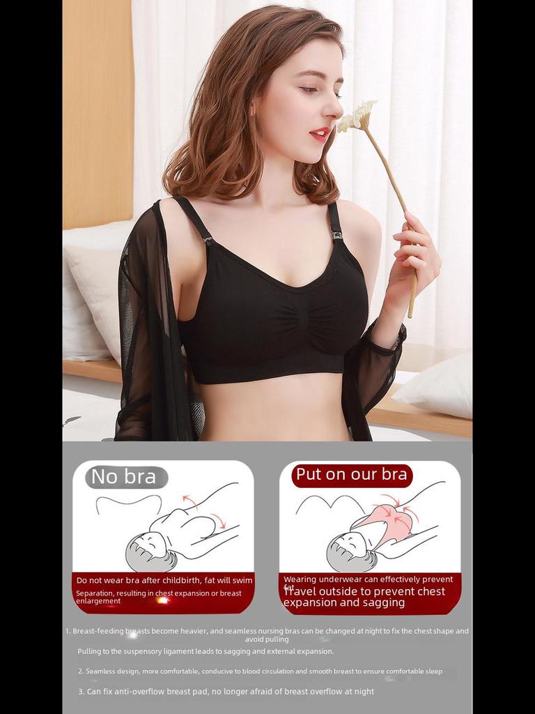 Seamless Maternity Nursing Bra - Large Size, Front Buckle, No Underwire, Anti-Sagging