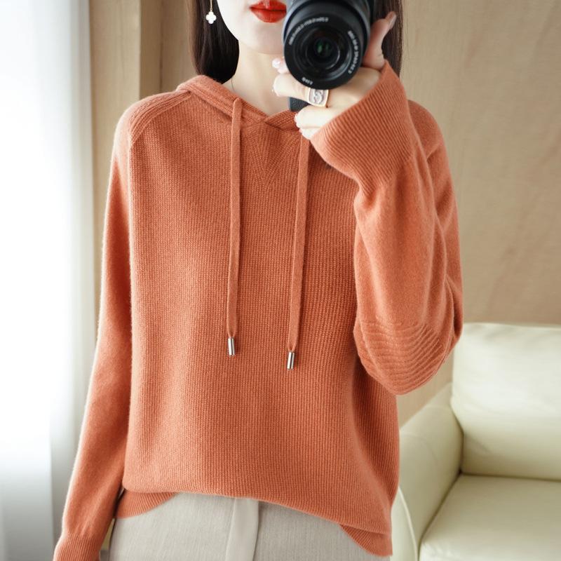 INDFS Женская мода повседневная осень-зима однотонный принт длинный рукав с капюшоном свитера