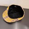 Large Head Girth Vintage English Hat Keep Warm Yellow Tartan Beret  Clothes Accessories