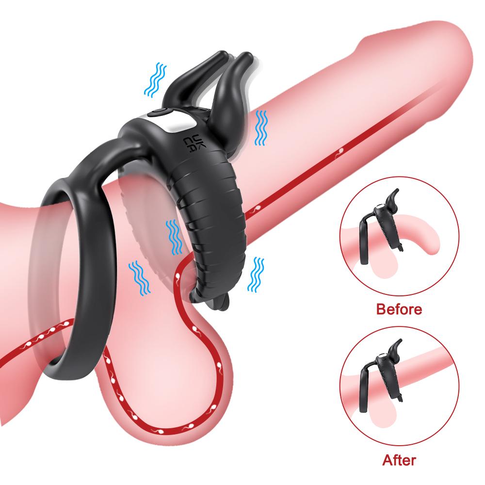 Vibrating Cock Ring for Men Soft Silicone Dual Rings Couples Game Adult Sex Toy Ejaculation Delay Male Penis Ring