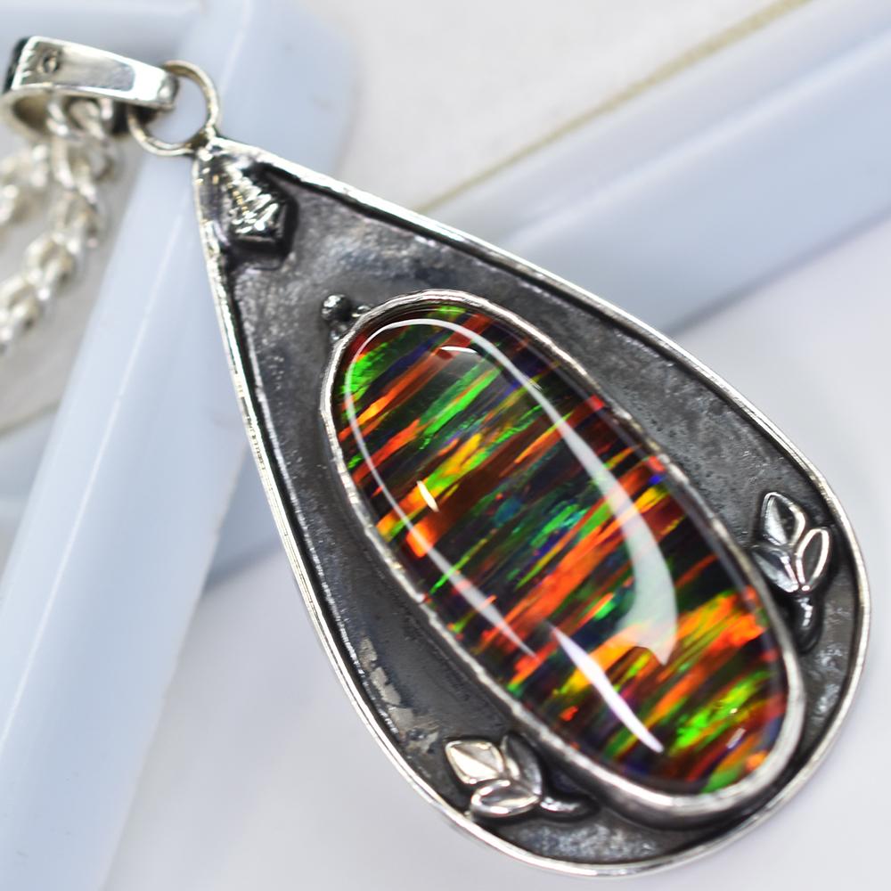 Natural Opal Pendant 46 ct Oval Cut 925 Sterling Silver Gems October Birthstone for Gem Collections