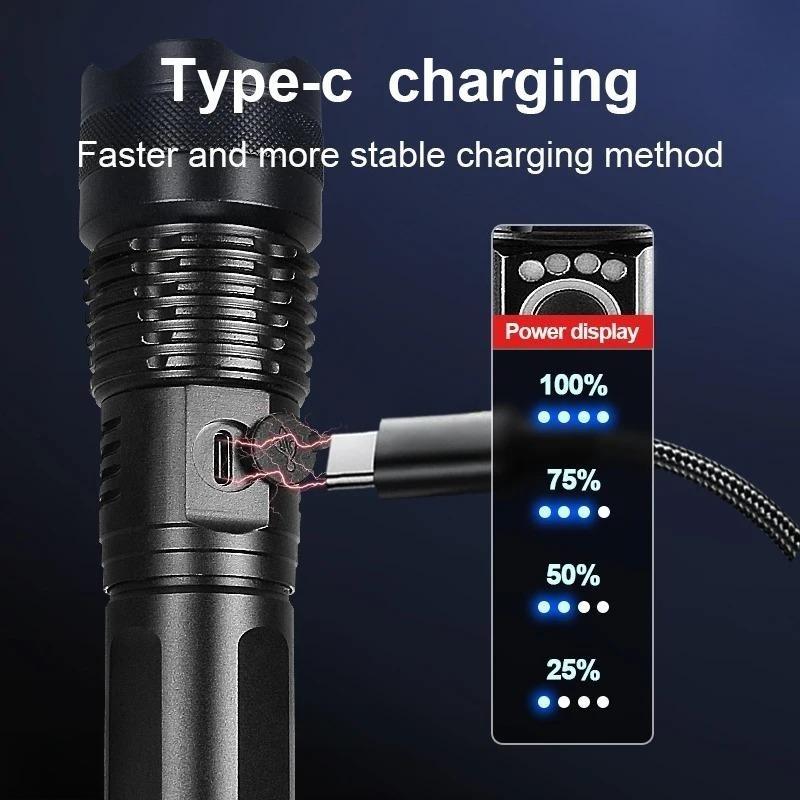 Most Powerful LED Flashlight Strong Light Tactical Torch Outdoor Waterproof Camping Hiking Lantern USB Rechargeable Lamp