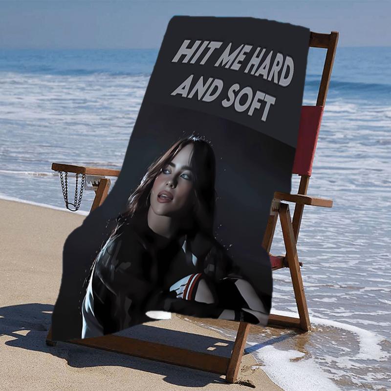 proof beach towel with a singer Billie Eilish1 pattern - soft,absorbent,quick-drying,machine washable - perfect for swimming,camping,bathing