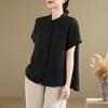 Однотонная хлопково-льняная рубашка женская 2025 лето новая повседневная универсальная свободная с воротником поло с коротким рукавом кардиган топ