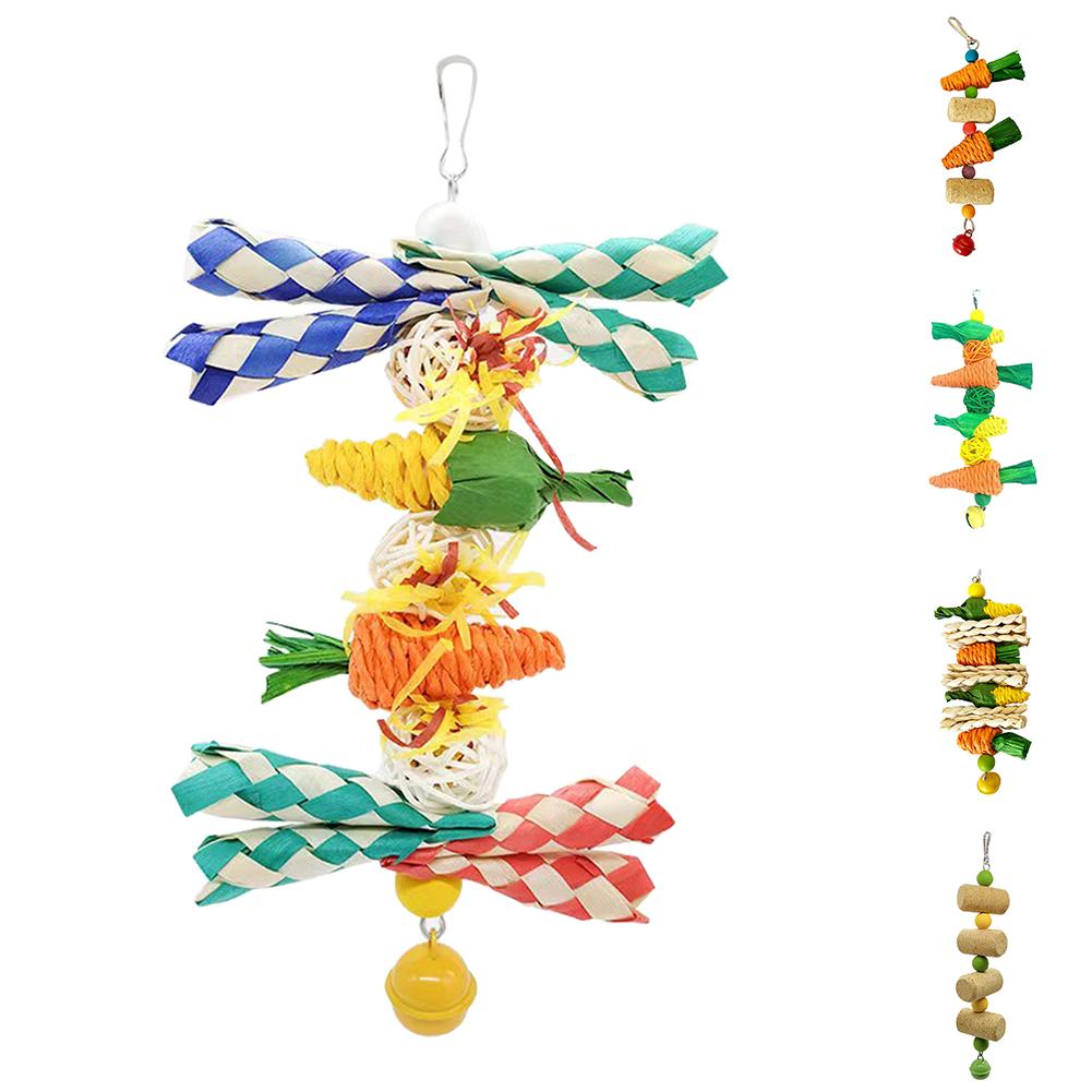 Parrot Toys Grass Woven Corn Vine Ball Carrot Cork Chewing Toy Bird Cage Accessories For Cockatiel Hamster Rabbit
