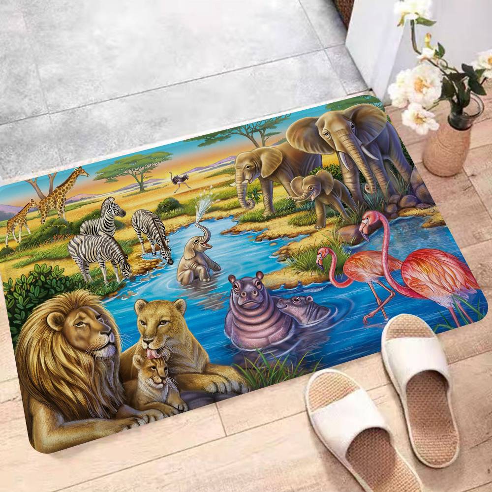 Cartoon animal world Door Mat Washable Non-Slip Living Room Sofa Chairs Area Mat Kitchen Toilet Rug